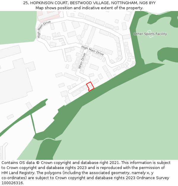 25, HOPKINSON COURT, BESTWOOD VILLAGE, NOTTINGHAM, NG6 8YY: Location map and indicative extent of plot