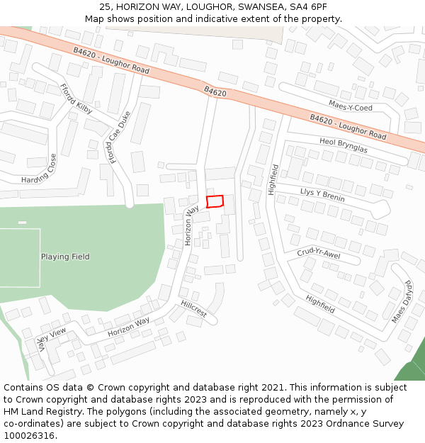 25, HORIZON WAY, LOUGHOR, SWANSEA, SA4 6PF: Location map and indicative extent of plot