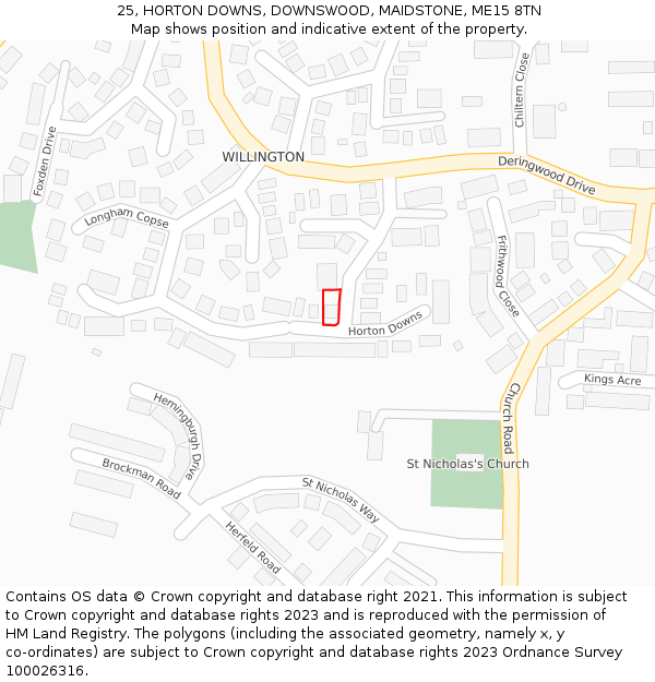 25, HORTON DOWNS, DOWNSWOOD, MAIDSTONE, ME15 8TN: Location map and indicative extent of plot