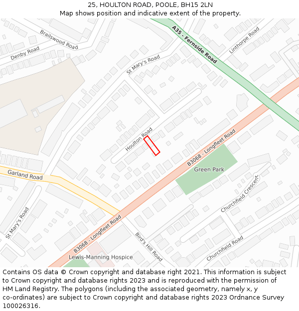 25, HOULTON ROAD, POOLE, BH15 2LN: Location map and indicative extent of plot