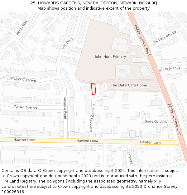 25, HOWARDS GARDENS, NEW BALDERTON, NEWARK, NG24 3FJ: Location map and indicative extent of plot