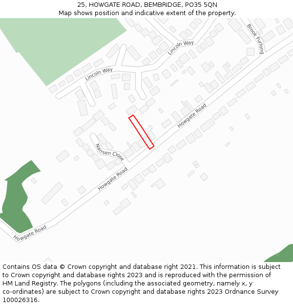 25, HOWGATE ROAD, BEMBRIDGE, PO35 5QN: Location map and indicative extent of plot