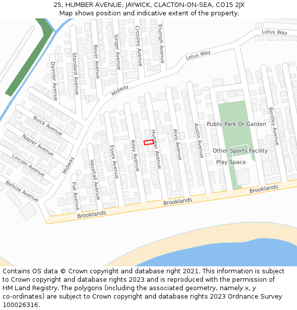 25, HUMBER AVENUE, JAYWICK, CLACTON-ON-SEA, CO15 2JX: Location map and indicative extent of plot