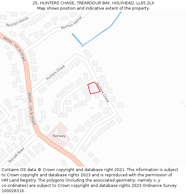 25, HUNTERS CHASE, TREARDDUR BAY, HOLYHEAD, LL65 2LX: Location map and indicative extent of plot