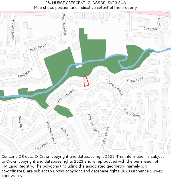 25, HURST CRESCENT, GLOSSOP, SK13 8UA: Location map and indicative extent of plot