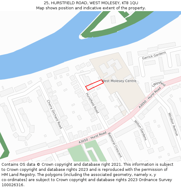 25, HURSTFIELD ROAD, WEST MOLESEY, KT8 1QU: Location map and indicative extent of plot