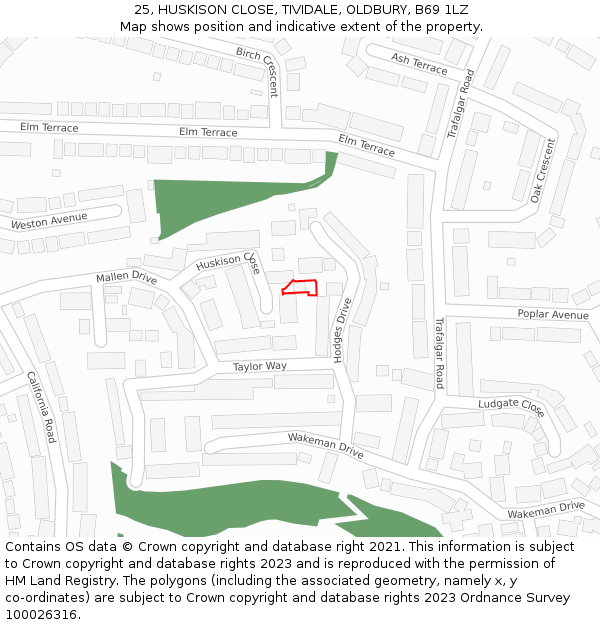 25, HUSKISON CLOSE, TIVIDALE, OLDBURY, B69 1LZ: Location map and indicative extent of plot