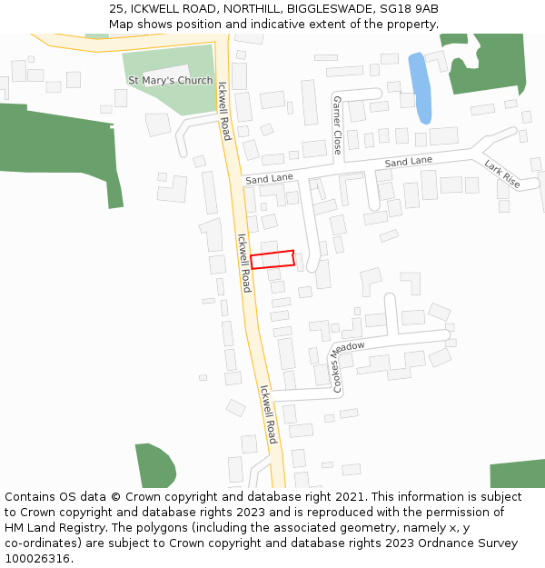 25, ICKWELL ROAD, NORTHILL, BIGGLESWADE, SG18 9AB: Location map and indicative extent of plot