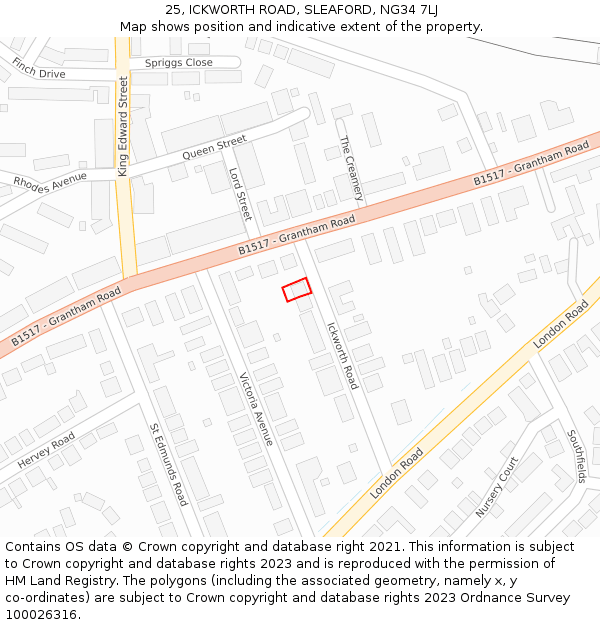 25, ICKWORTH ROAD, SLEAFORD, NG34 7LJ: Location map and indicative extent of plot