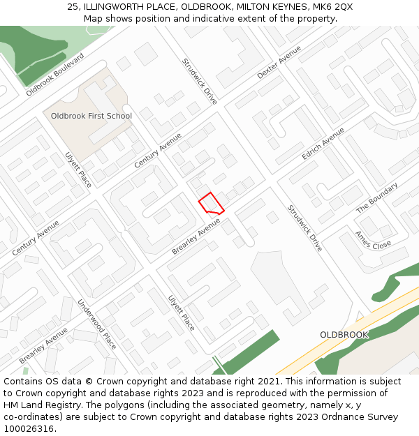 25, ILLINGWORTH PLACE, OLDBROOK, MILTON KEYNES, MK6 2QX: Location map and indicative extent of plot