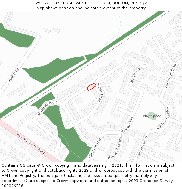 25, INGLEBY CLOSE, WESTHOUGHTON, BOLTON, BL5 3QZ: Location map and indicative extent of plot