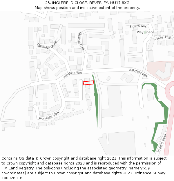 25, INGLEFIELD CLOSE, BEVERLEY, HU17 8XG: Location map and indicative extent of plot