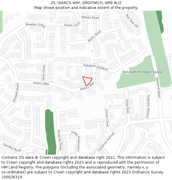 25, ISAACS WAY, DROITWICH, WR9 8UZ: Location map and indicative extent of plot