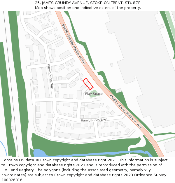 25, JAMES GRUNDY AVENUE, STOKE-ON-TRENT, ST4 8ZE: Location map and indicative extent of plot