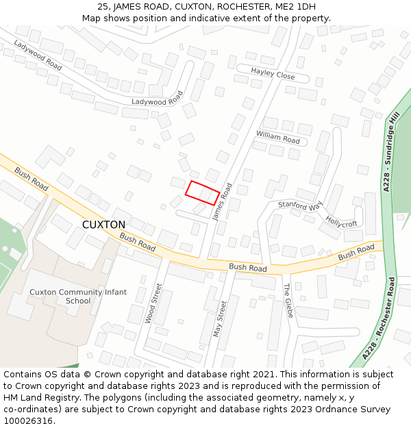 25, JAMES ROAD, CUXTON, ROCHESTER, ME2 1DH: Location map and indicative extent of plot