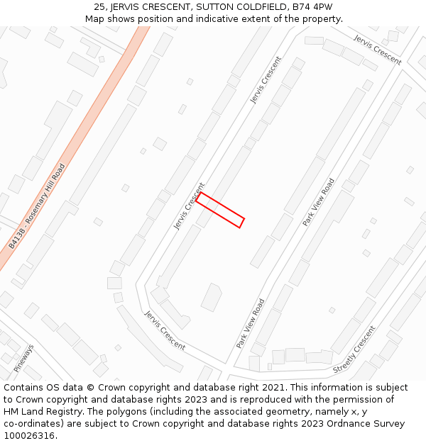 25, JERVIS CRESCENT, SUTTON COLDFIELD, B74 4PW: Location map and indicative extent of plot