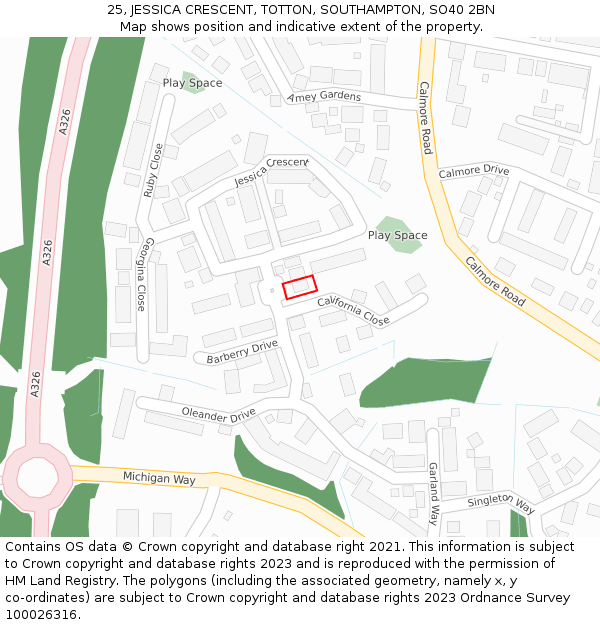 25, JESSICA CRESCENT, TOTTON, SOUTHAMPTON, SO40 2BN: Location map and indicative extent of plot