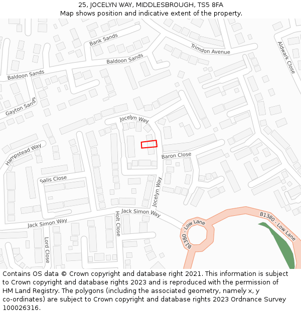 25, JOCELYN WAY, MIDDLESBROUGH, TS5 8FA: Location map and indicative extent of plot