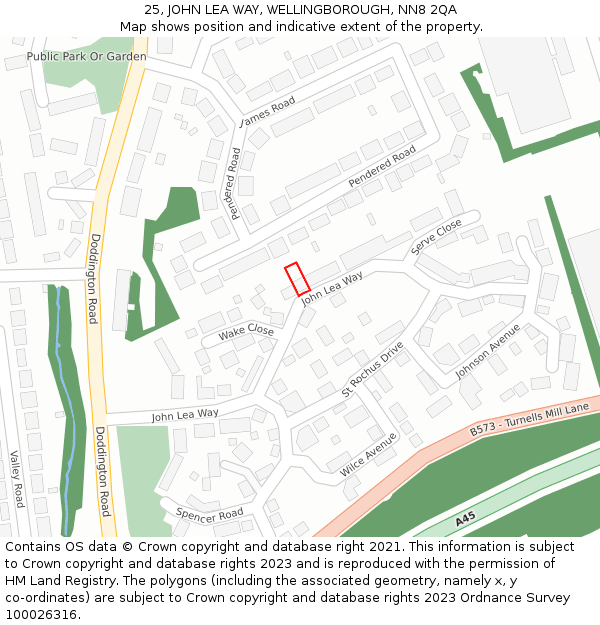 25, JOHN LEA WAY, WELLINGBOROUGH, NN8 2QA: Location map and indicative extent of plot