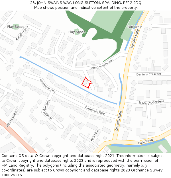 25, JOHN SWAINS WAY, LONG SUTTON, SPALDING, PE12 9DQ: Location map and indicative extent of plot