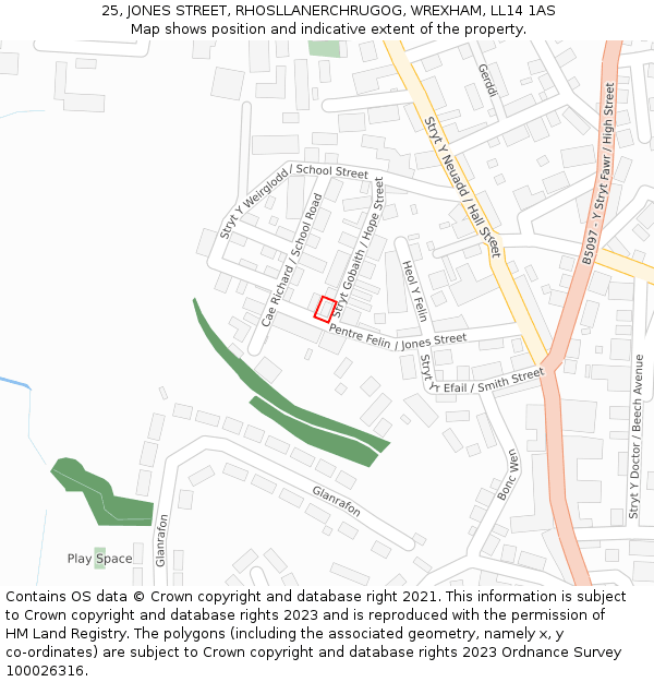 25, JONES STREET, RHOSLLANERCHRUGOG, WREXHAM, LL14 1AS: Location map and indicative extent of plot