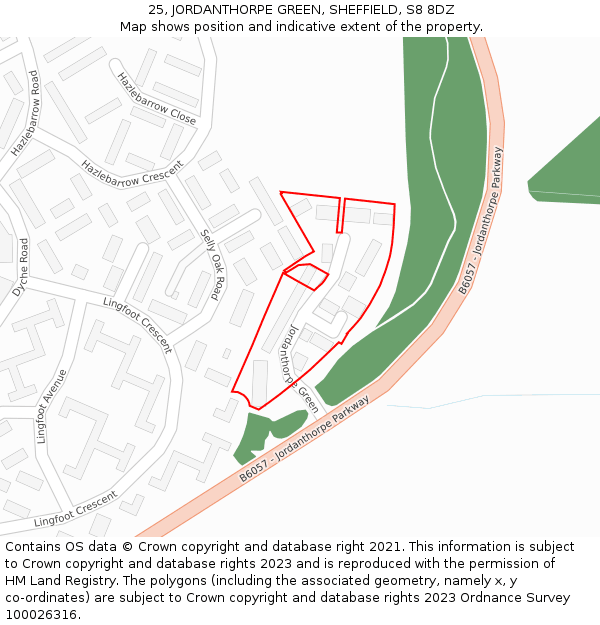 25, JORDANTHORPE GREEN, SHEFFIELD, S8 8DZ: Location map and indicative extent of plot