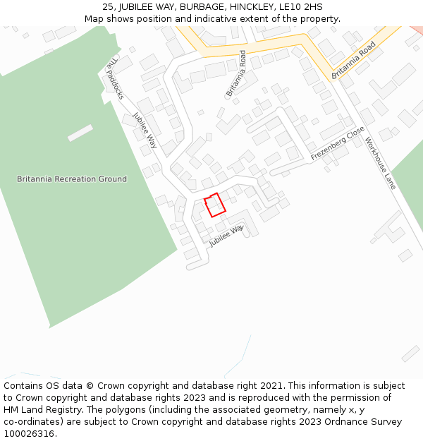 25, JUBILEE WAY, BURBAGE, HINCKLEY, LE10 2HS: Location map and indicative extent of plot