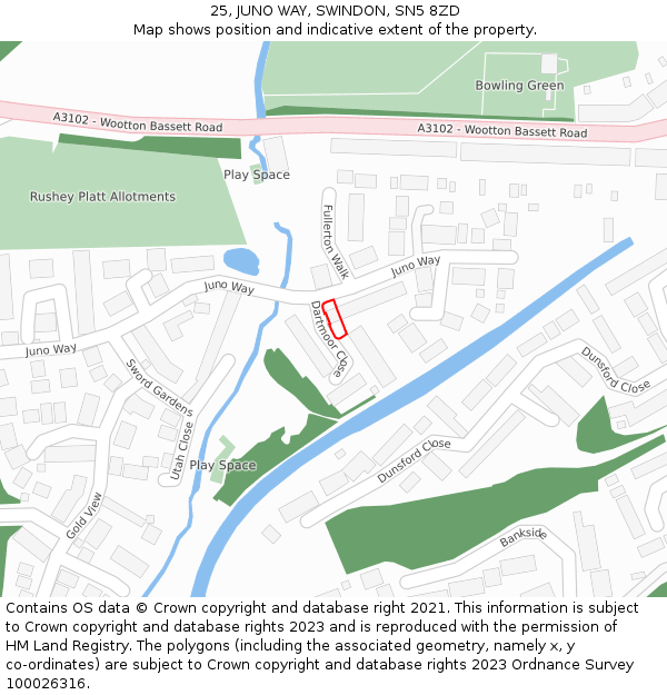 25, JUNO WAY, SWINDON, SN5 8ZD: Location map and indicative extent of plot