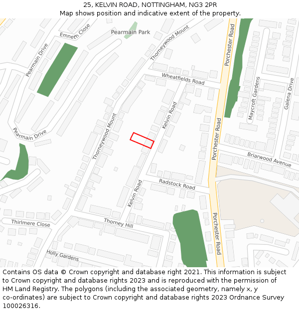 25, KELVIN ROAD, NOTTINGHAM, NG3 2PR: Location map and indicative extent of plot