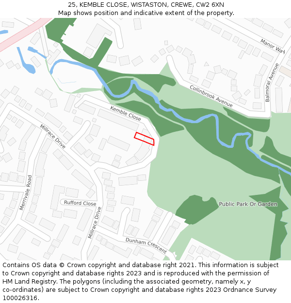 25, KEMBLE CLOSE, WISTASTON, CREWE, CW2 6XN: Location map and indicative extent of plot