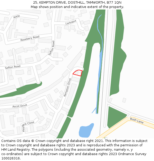 25, KEMPTON DRIVE, DOSTHILL, TAMWORTH, B77 1QN: Location map and indicative extent of plot