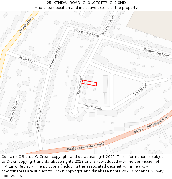 25, KENDAL ROAD, GLOUCESTER, GL2 0ND: Location map and indicative extent of plot