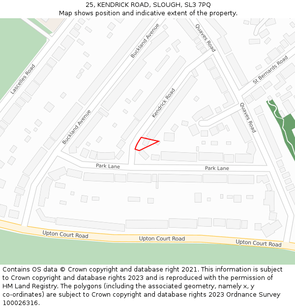 25, KENDRICK ROAD, SLOUGH, SL3 7PQ: Location map and indicative extent of plot