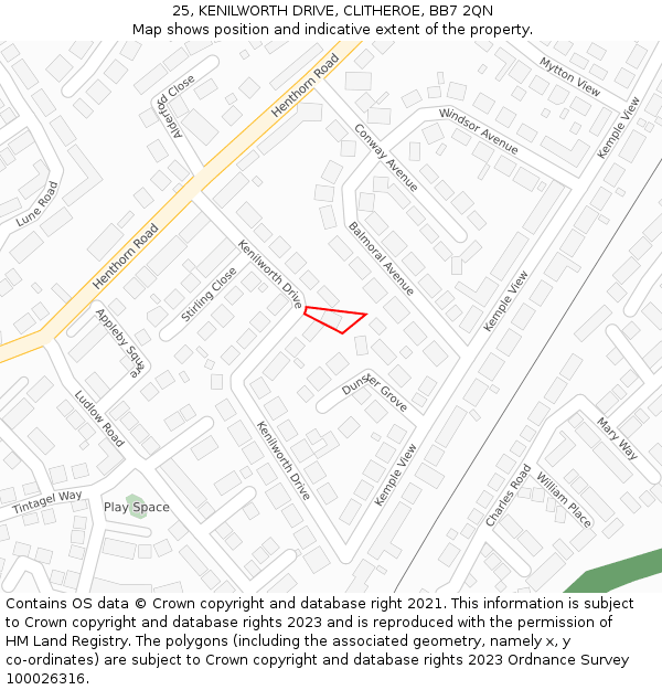 25, KENILWORTH DRIVE, CLITHEROE, BB7 2QN: Location map and indicative extent of plot