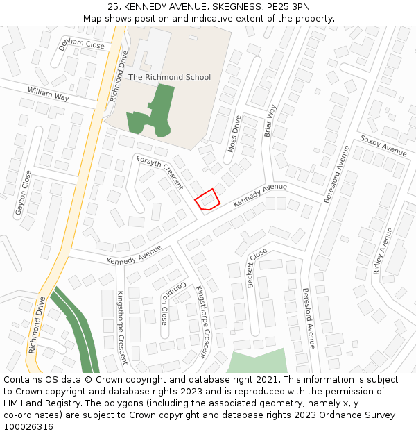 25, KENNEDY AVENUE, SKEGNESS, PE25 3PN: Location map and indicative extent of plot