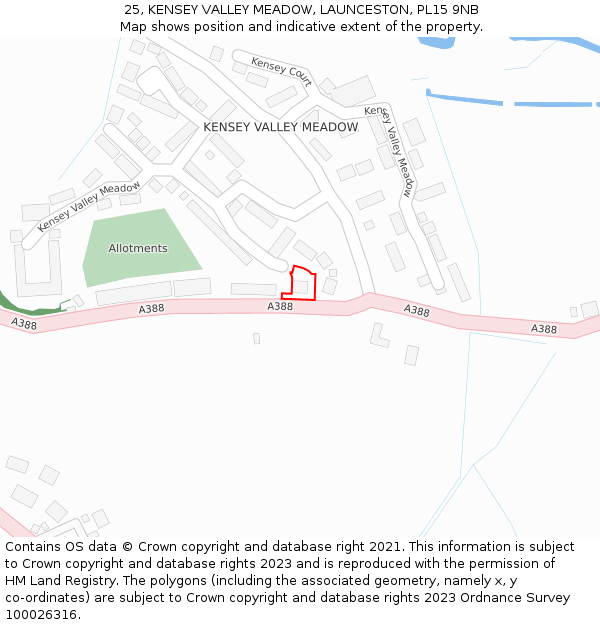 25, KENSEY VALLEY MEADOW, LAUNCESTON, PL15 9NB: Location map and indicative extent of plot