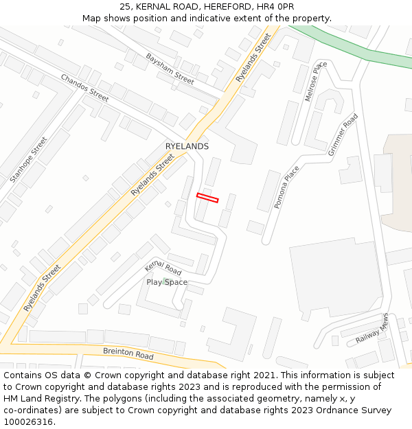 25, KERNAL ROAD, HEREFORD, HR4 0PR: Location map and indicative extent of plot