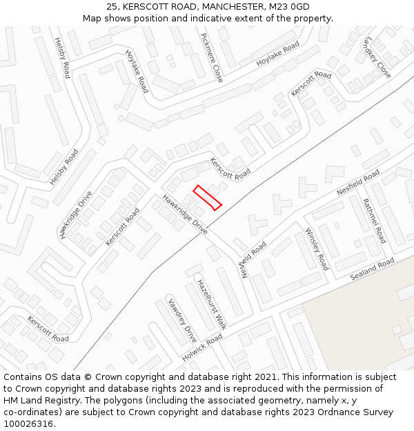 25, KERSCOTT ROAD, MANCHESTER, M23 0GD: Location map and indicative extent of plot