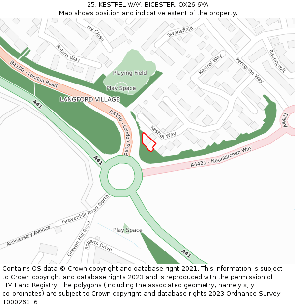 25, KESTREL WAY, BICESTER, OX26 6YA: Location map and indicative extent of plot