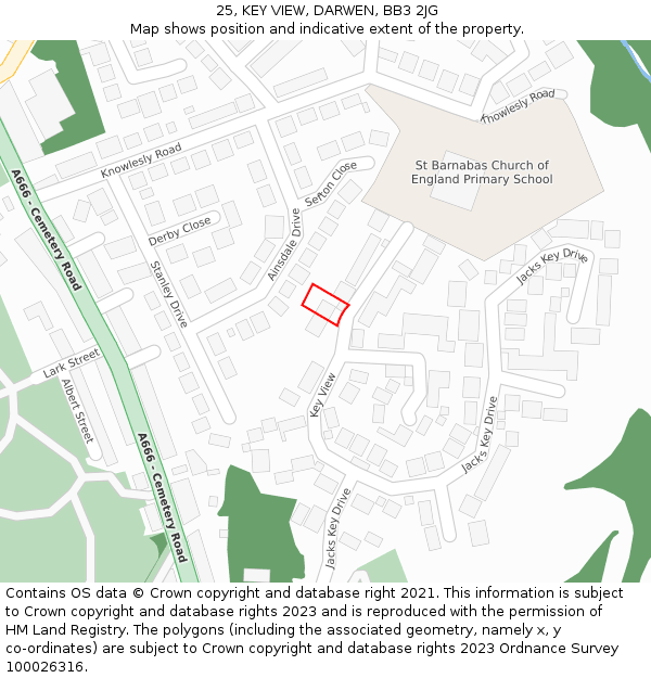 25, KEY VIEW, DARWEN, BB3 2JG: Location map and indicative extent of plot