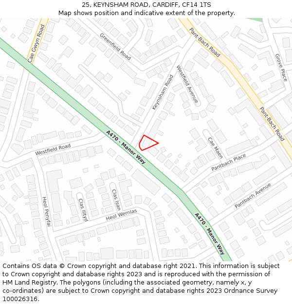 25, KEYNSHAM ROAD, CARDIFF, CF14 1TS: Location map and indicative extent of plot