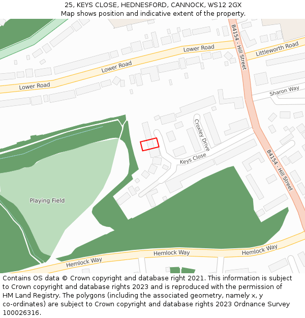 25, KEYS CLOSE, HEDNESFORD, CANNOCK, WS12 2GX: Location map and indicative extent of plot