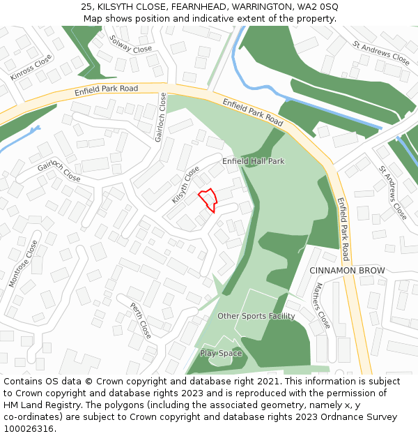 25, KILSYTH CLOSE, FEARNHEAD, WARRINGTON, WA2 0SQ: Location map and indicative extent of plot