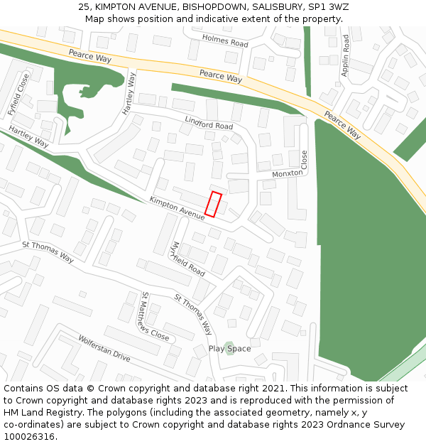 25, KIMPTON AVENUE, BISHOPDOWN, SALISBURY, SP1 3WZ: Location map and indicative extent of plot