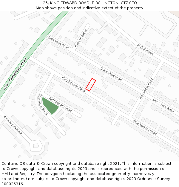 25, KING EDWARD ROAD, BIRCHINGTON, CT7 0EQ: Location map and indicative extent of plot