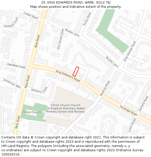 25, KING EDWARDS ROAD, WARE, SG12 7EJ: Location map and indicative extent of plot