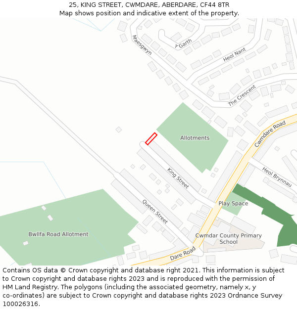 25, KING STREET, CWMDARE, ABERDARE, CF44 8TR: Location map and indicative extent of plot