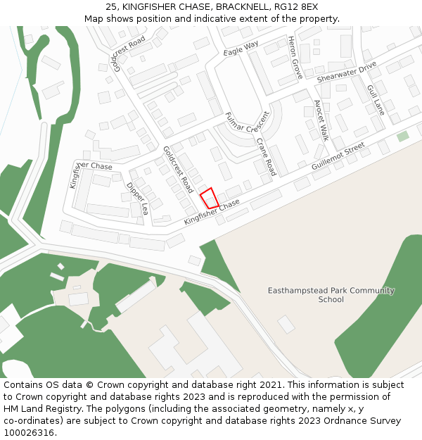 25, KINGFISHER CHASE, BRACKNELL, RG12 8EX: Location map and indicative extent of plot