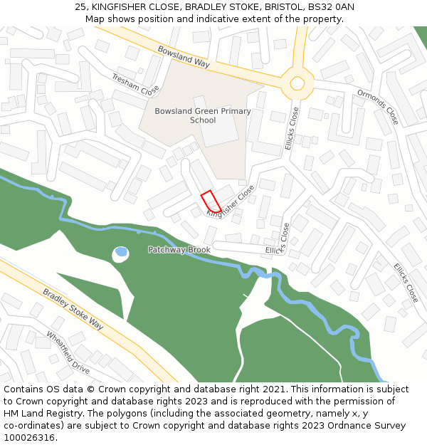 25, KINGFISHER CLOSE, BRADLEY STOKE, BRISTOL, BS32 0AN: Location map and indicative extent of plot