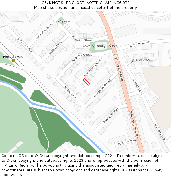 25, KINGFISHER CLOSE, NOTTINGHAM, NG6 0BE: Location map and indicative extent of plot